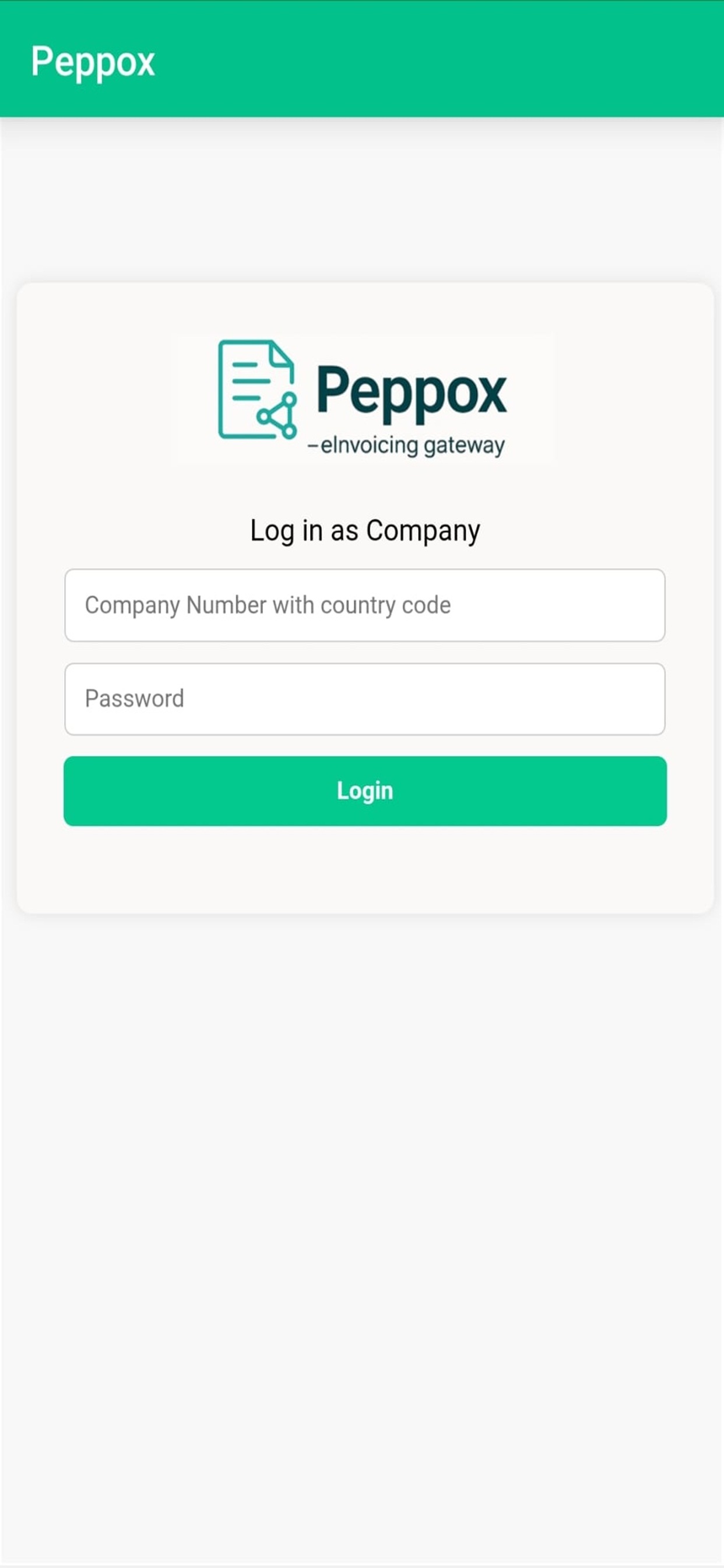 Login screen — company number and password